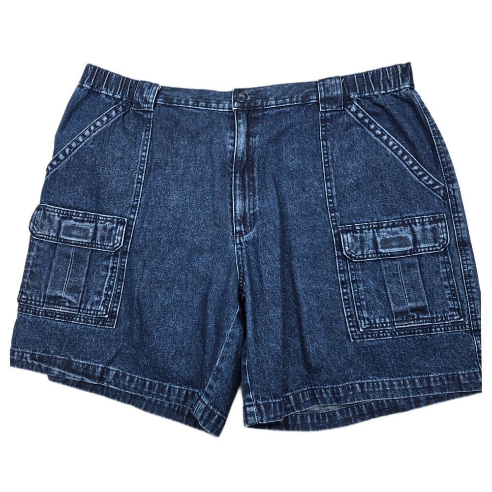 Savane Cargo Denim Shorts Mens 42 Blue Faded Jean Cotton Elastic Waist Utility